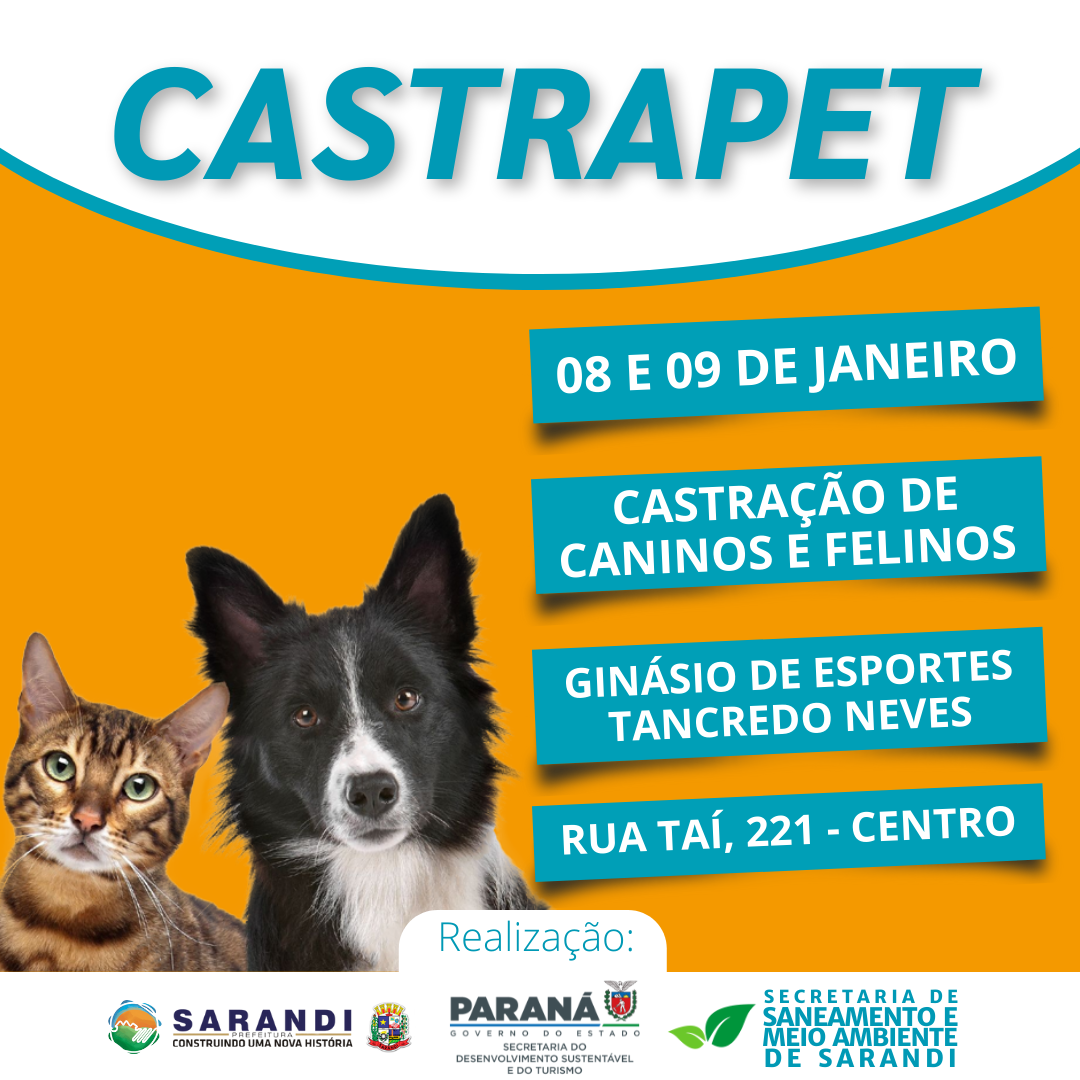 CastraPet em Sarandi nos dias 08 e 09 de janeiro